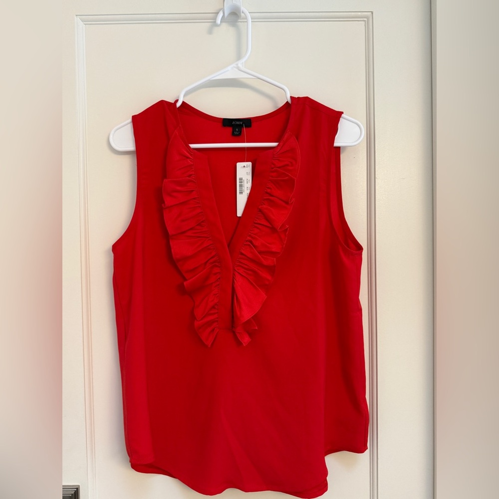 NWT J. Crew Vibrant Red Sleeveless Ruffle Blouse
